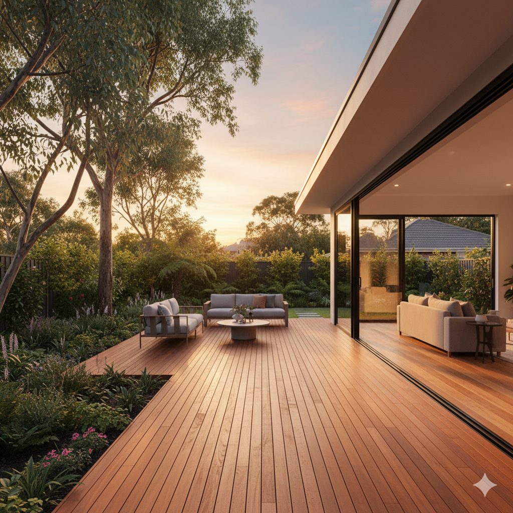 Sydney home with new timber deck, garden landscaping, and modern living access