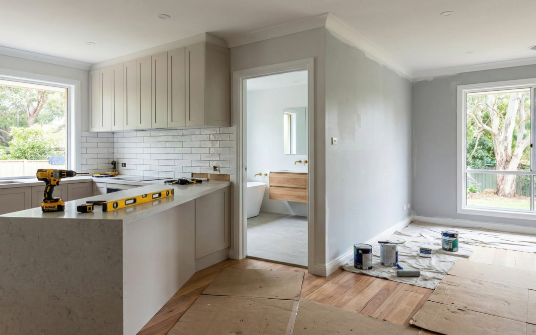 Interior renovation in a Sydney home showing kitchen and bathroom upgrades that add property value and deliver strong renovation ROI in the Australian housing market.