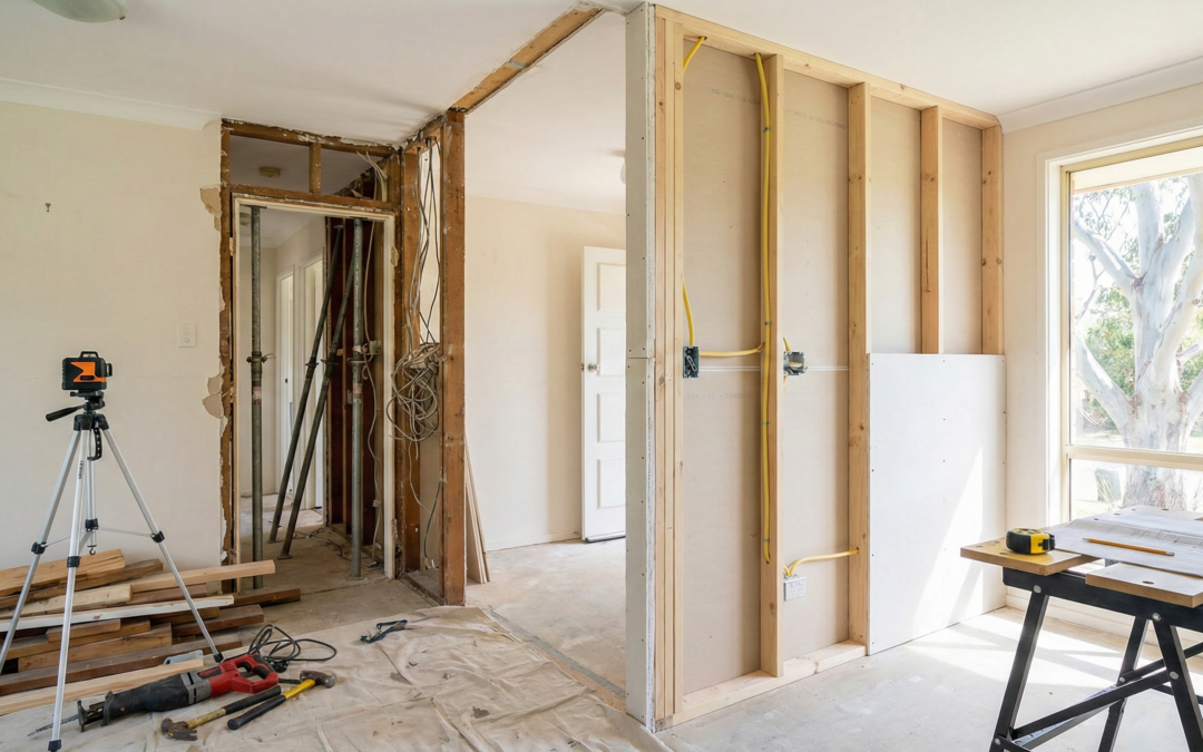 Interior renovation in a Sydney home showing exposed framing and construction work highlighting common renovation mistakes homeowners should avoid during Australian renovations.