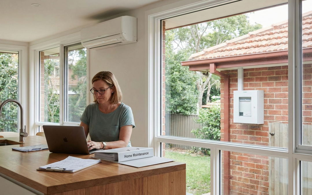 Sydney homeowner reviewing home repair and maintenance budget inside modern house