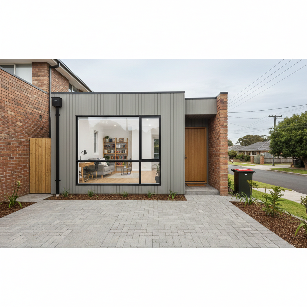 former garage door replaced with windows or cladding