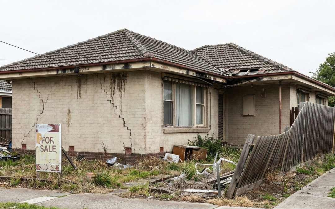 Australian home with visible structural damage and poor maintenance showing factors that most decrease property value