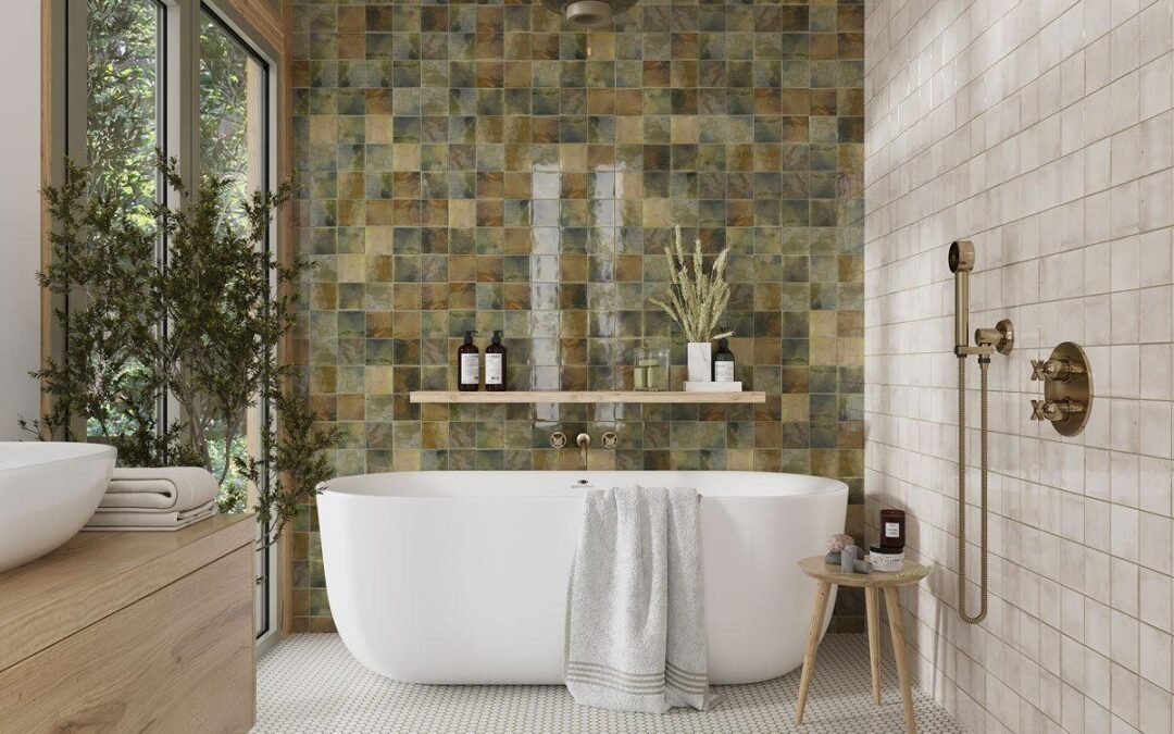 Bathroom tile layout showing the one third rule where edge tile cuts are no smaller than one third of a full tile for a professional finish