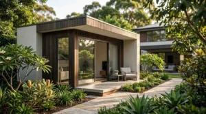 Modern backyard granny flat designed for rental income and property investment with landscaped outdoor living space