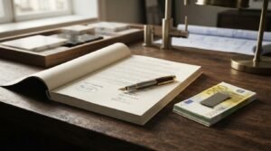 Bathroom renovation contract signing with project plans, payment budget, and design samples