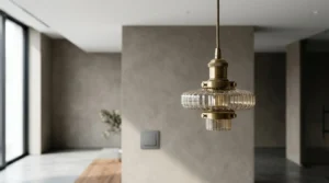 Modern designer pendant light fixture installed in a contemporary commercial interior with premium architectural finishes
