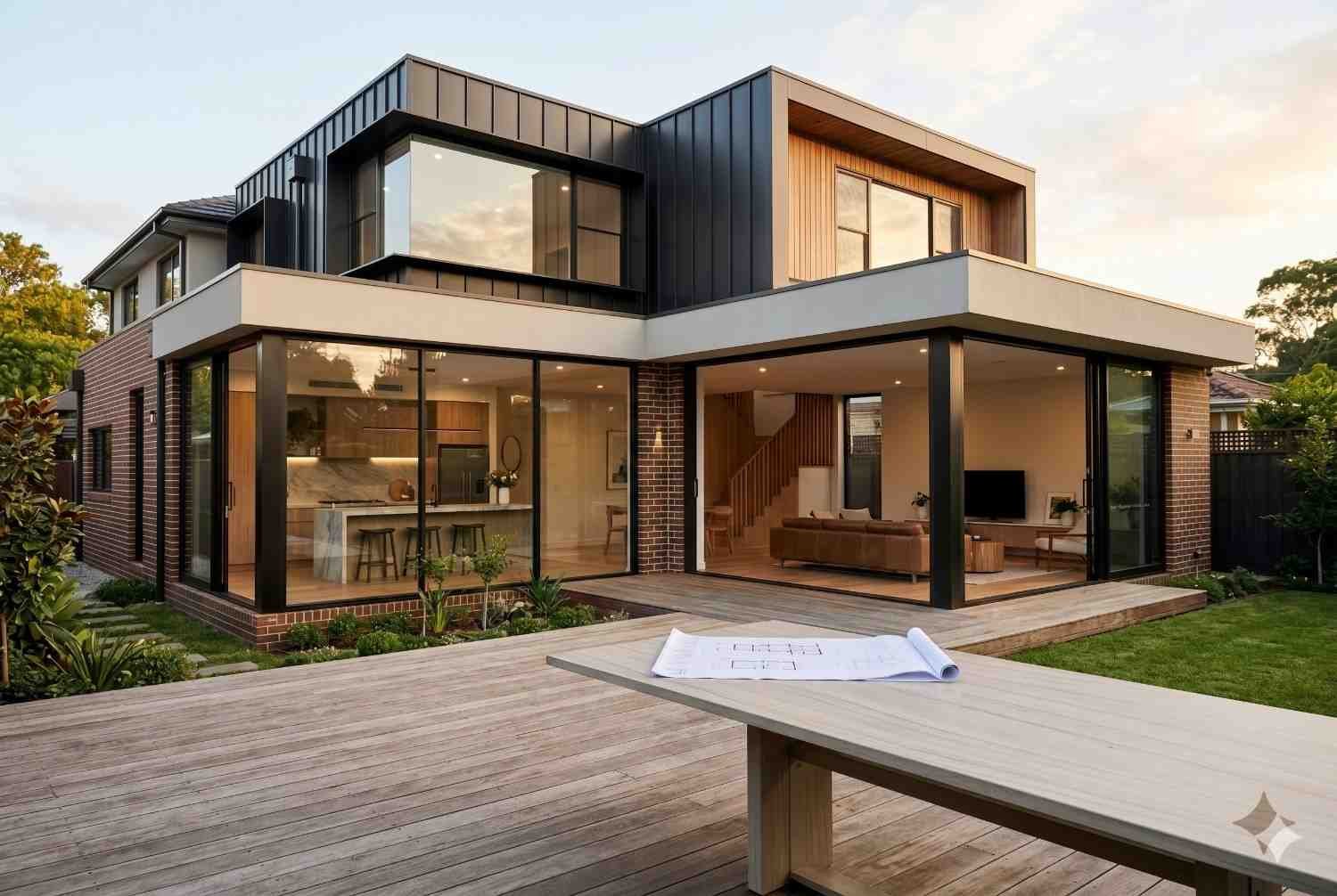 Contemporary home extension and renovation featuring floor-to-ceiling glazing, open-plan living spaces, modern architecture, and seamless indoor-outdoor entertaining. Luxury residential remodeling project showcasing premium finishes, custom design, and energy-efficient contemporary home construction.