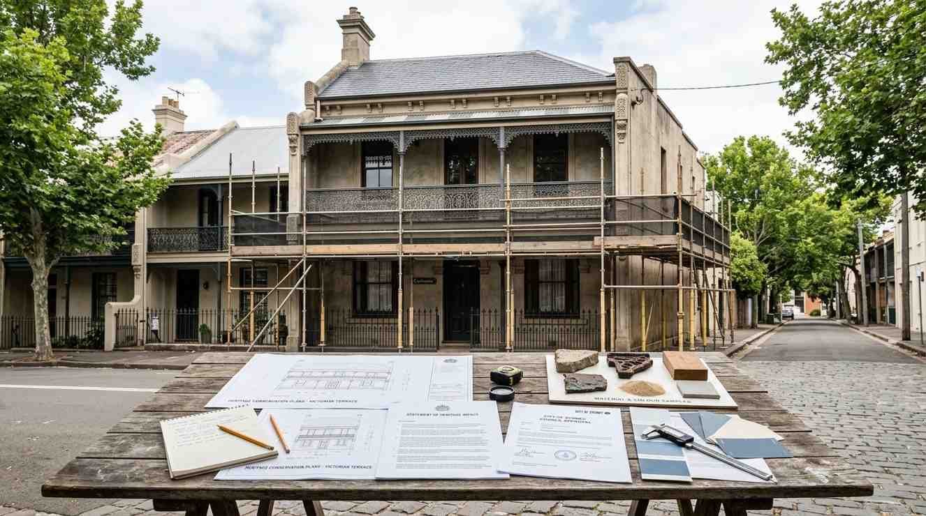 Sydney heritage-listed Victorian home with conservation plans and council approval documents prepared before renovation.