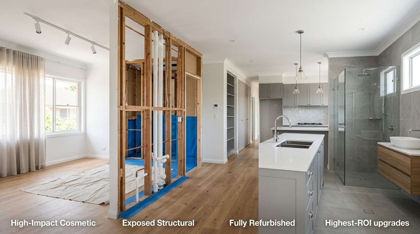 Sydney investment property renovation showing cosmetic upgrades, structural improvements, full refurbishment, and modern kitchen and bathroom renovations that deliver the strongest rental return.