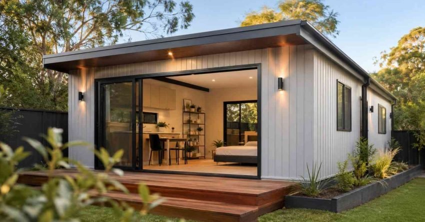 Modern prefab tiny home with open-concept interior.