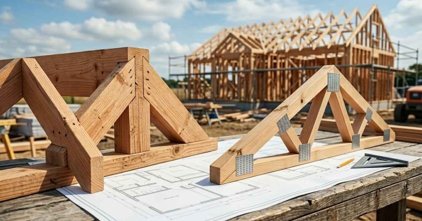 Stick framing vs roof truss framing comparison.