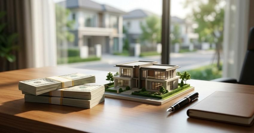 House extension cost planning with property model, cash budget stacks, and residential development investment concept.