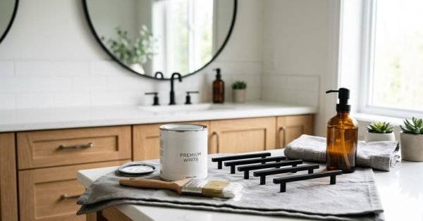 Bathroom vanity renovation materials and design upgrades.