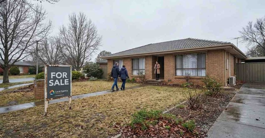 Australian house for sale during winter with quiet inspection and subdued real estate market atmosphere