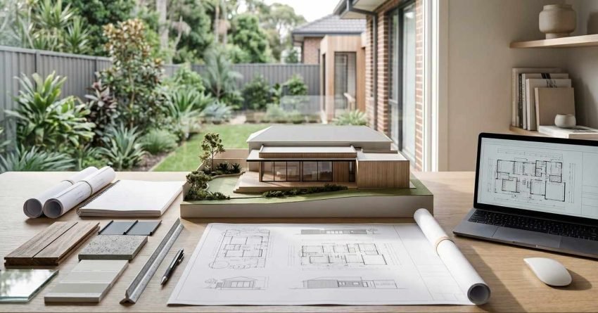 Architectural plans and a modern Sydney home prepared for a Complying Development Certificate approval before residential construction begins.