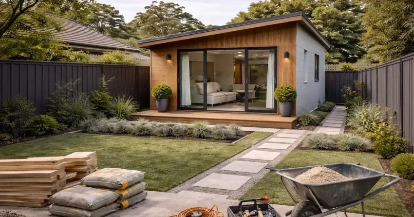 Modern granny flat built behind a suburban Sydney home representing the cost of building a secondary dwelling.
