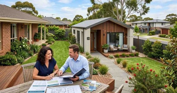 Modern Australian granny flat increasing residential property appeal and investment value in suburban backyard