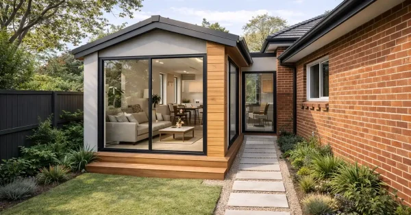 Modern side extension added to a Sydney home, transforming a narrow side yard into additional living space.