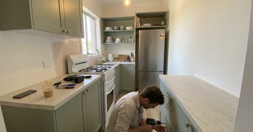 Small kitchen renovation with compact cabinets and modern finishes in Australian home
