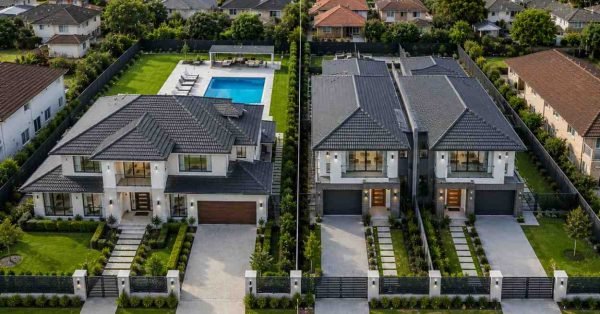 Suburban homes in contrast