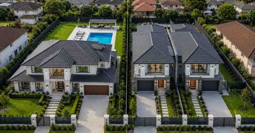 Suburban homes in contrast