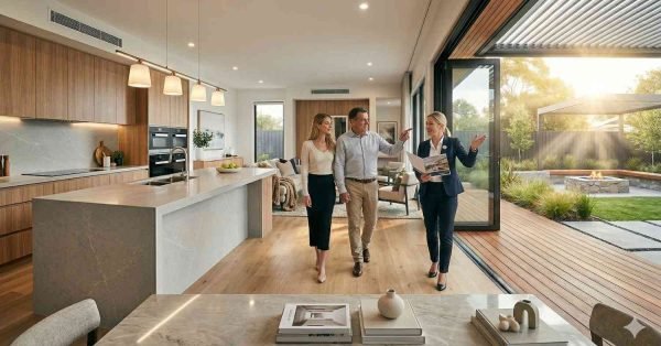Bright open-plan kitchen and living area with natural light and modern design representing the main selling point of a house