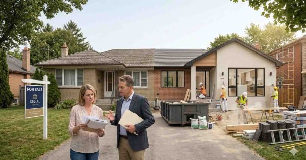 comparison of selling a house versus renovating showing real estate agent and home improvement process