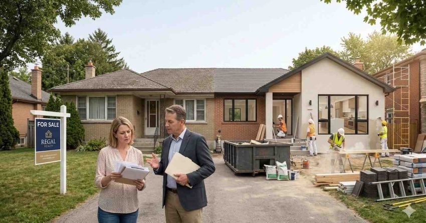 comparison of selling a house versus renovating showing real estate agent and home improvement process