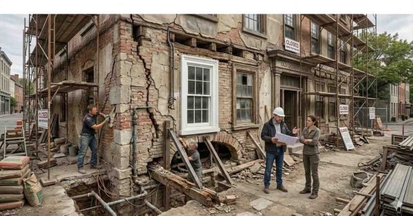 restoration of old building showing structural issues high costs and construction challenges during renovation