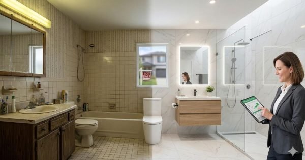 before and after bathroom renovation showing increased home value with modern updated design