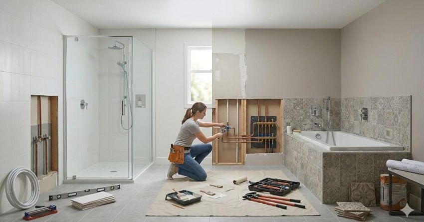 comparison of shower vs bathtub installation costs showing walk in shower and bathtub setup in bathroom