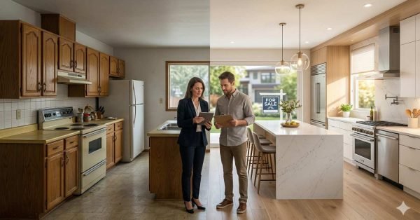 kitchen remodel before and after showing increased home value and return on investment