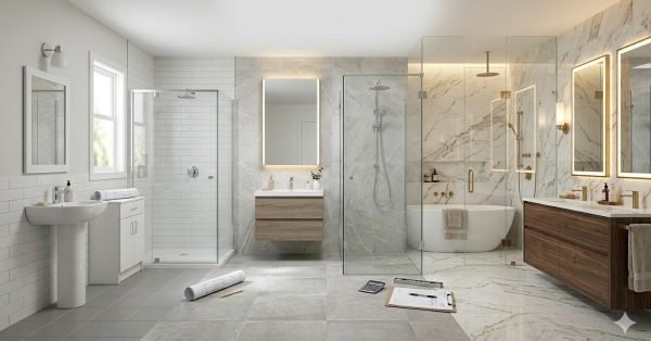 realistic bathroom renovation budget in Australia showing cost comparison between budget mid range and luxury bathrooms