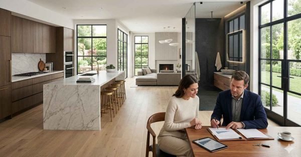 Modern kitchen, bathroom, and living room renovations showing the areas that add the most value to a home