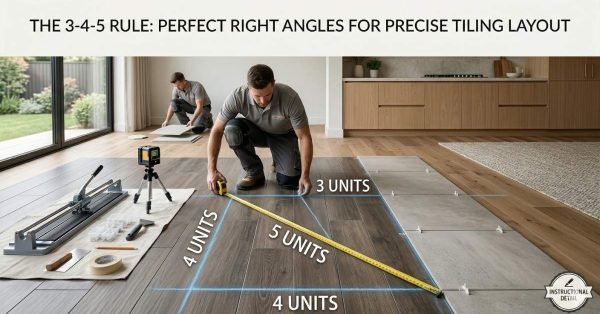 3-4-5 rule used in tiling to create a perfect right angle with chalk lines and precise floor tile layout